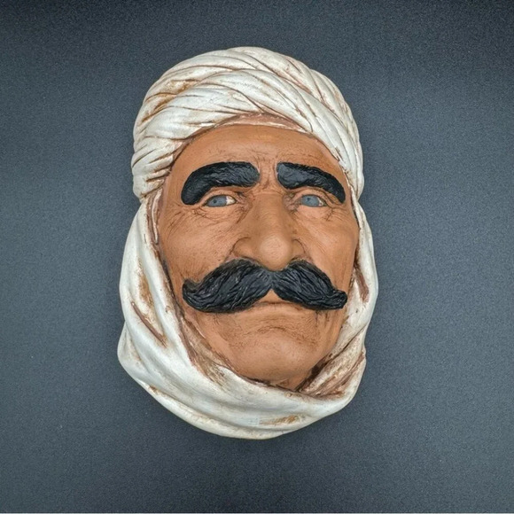 Rare Vintage Arab Man Chalkware Head Made In England - Picture 1 of 12